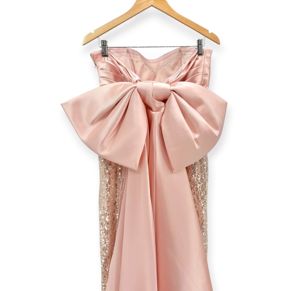 Mac Duggal Blush Pink Strapless Embellished Gown With Back Bow Detail $898 Sz 10 - Picture 13 of 15